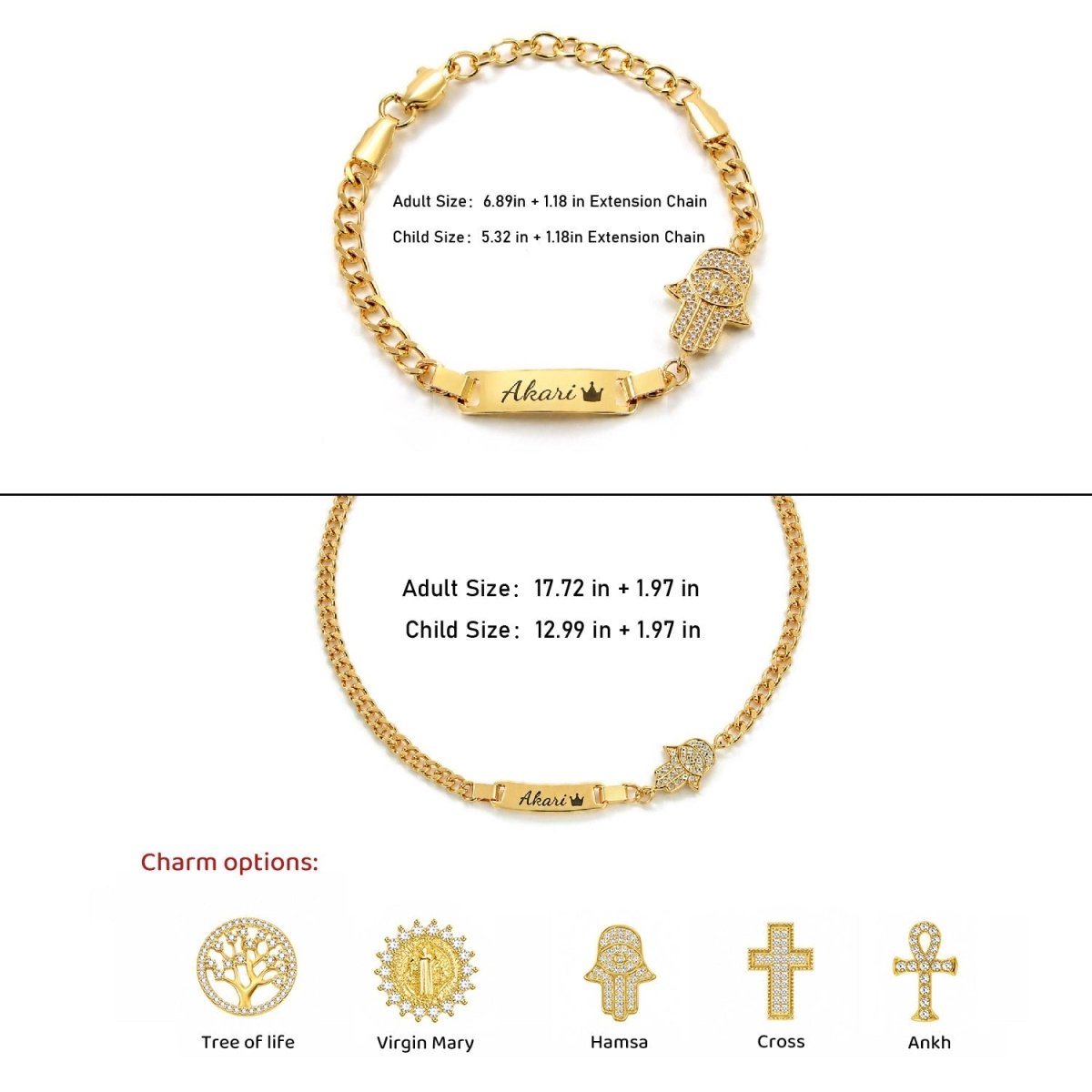 Personalized Kids Symbol Cuban Link Name Bracelet, Necklace or Set - Glaxias