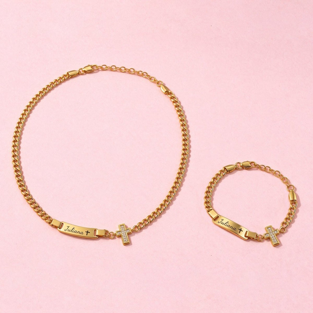 Personalized Kids Symbol Cuban Link Name Bracelet, Necklace or Set - Glaxias