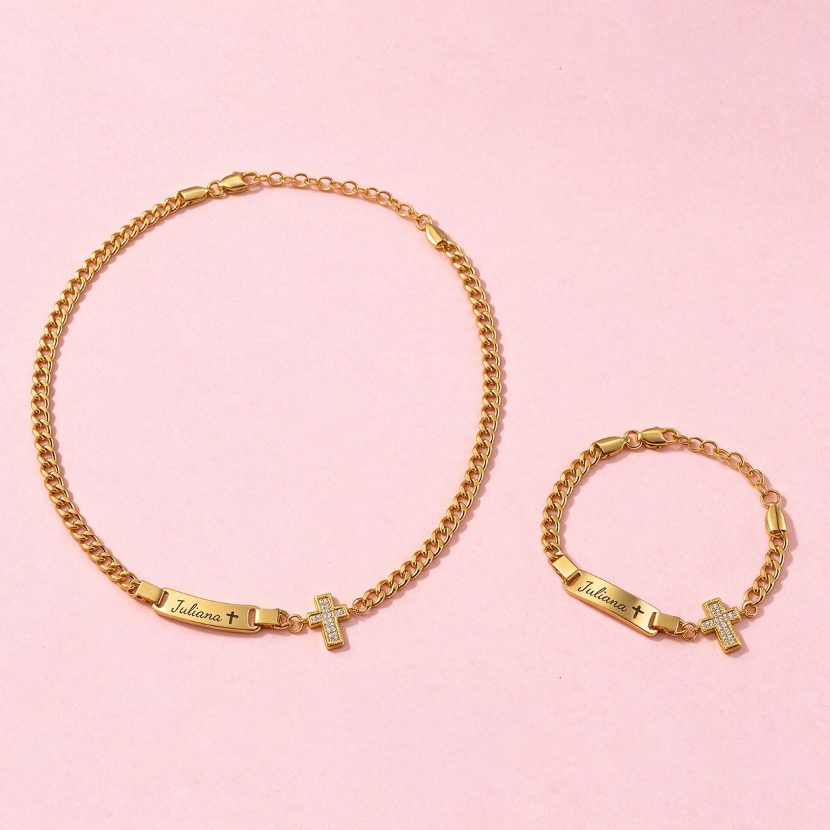 Personalized Kids Symbol Cuban Link Name Bracelet, Necklace or Set - Glaxias