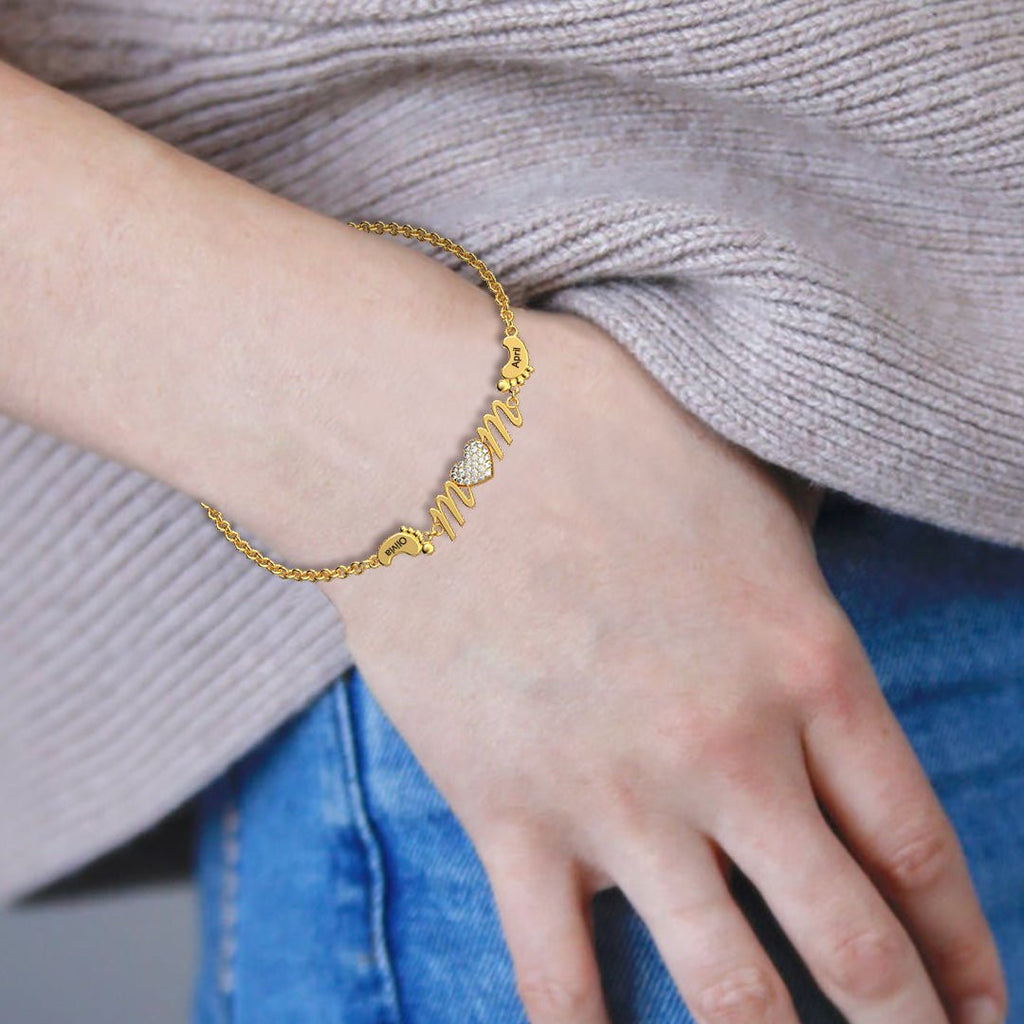 Personalized Mom Bracelet With Family Name Feet - Glaxias