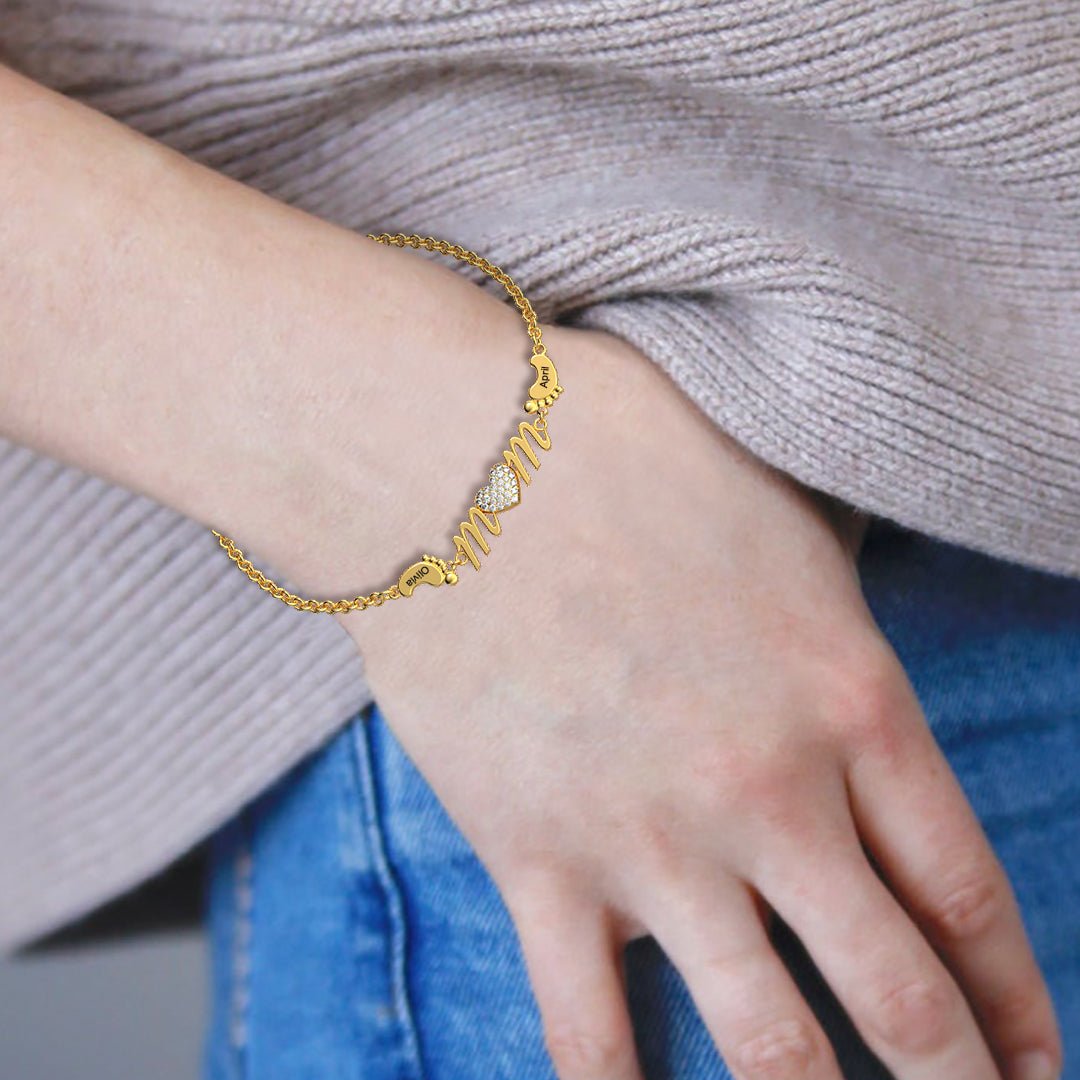 Personalized Mom Bracelet With Family Name Feet - Glaxias