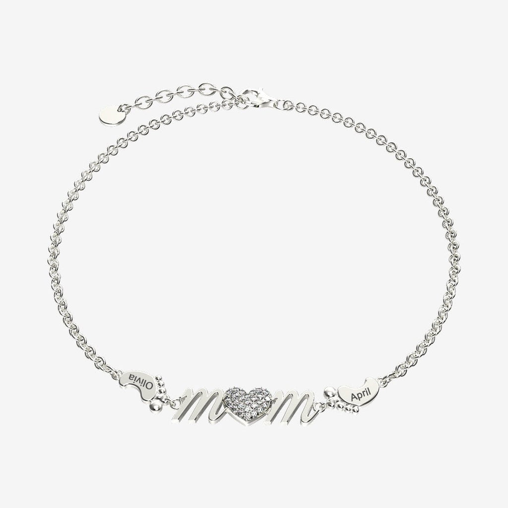 Personalized Mom Bracelet With Family Name Feet - Glaxias