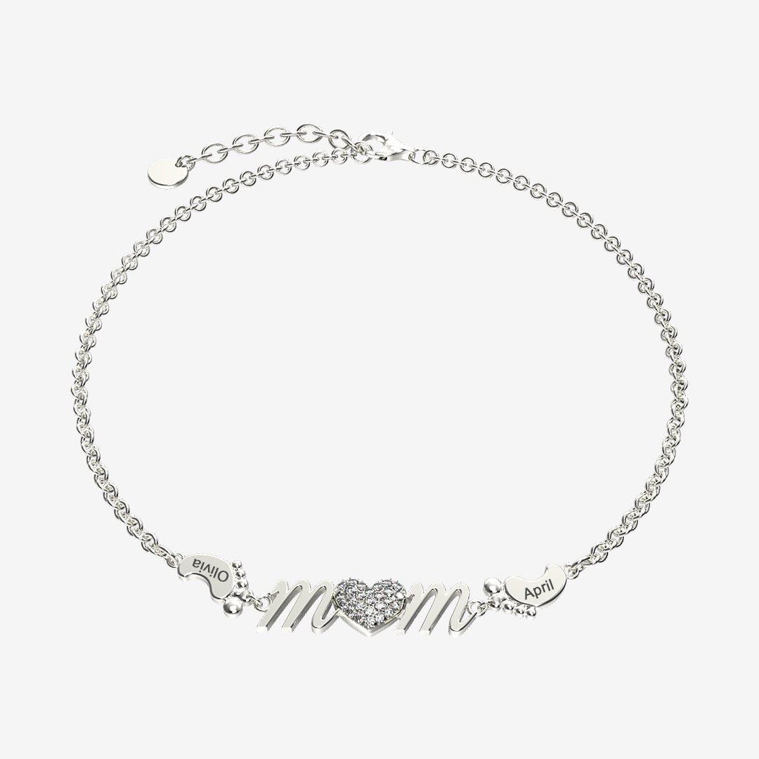 Personalized Mom Bracelet With Family Name Feet - Glaxias