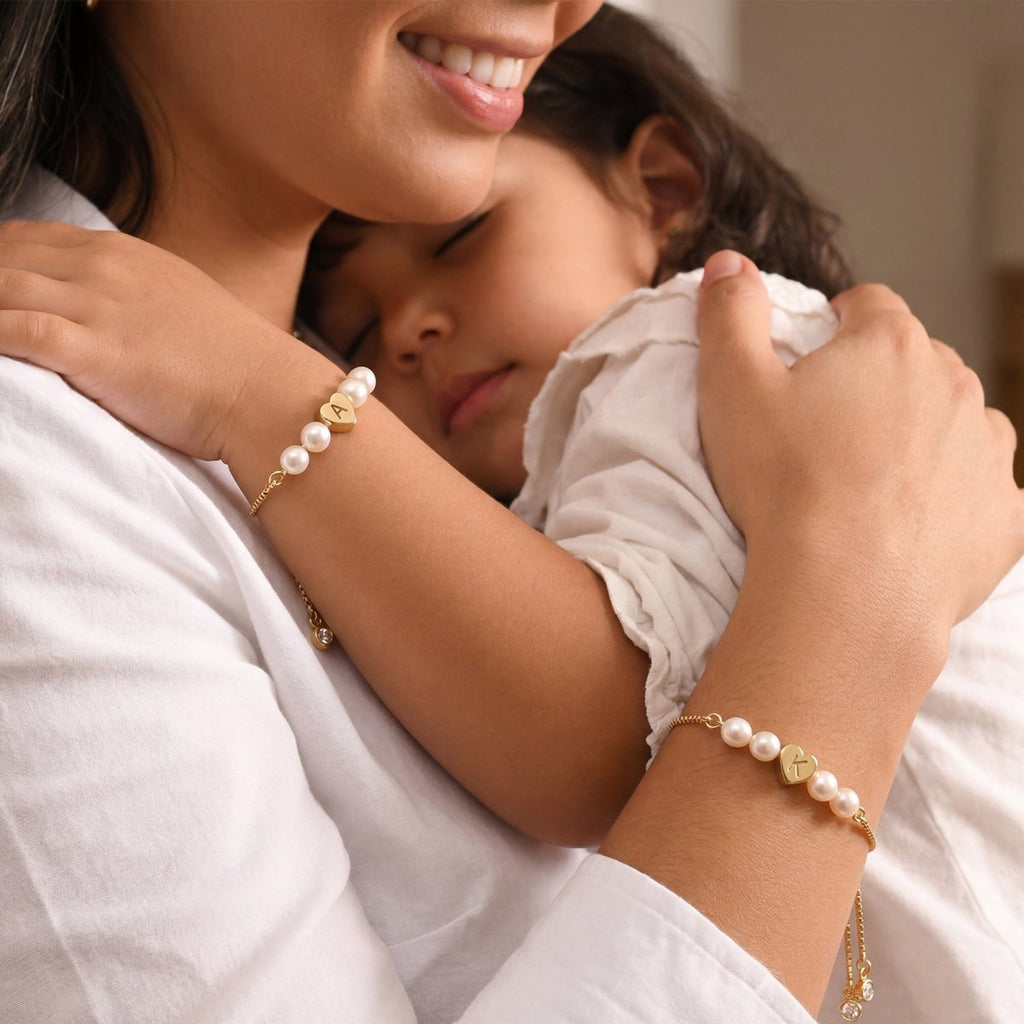 Personalized Mother & Daughter Pearl Heart Bracelet - Glaxias