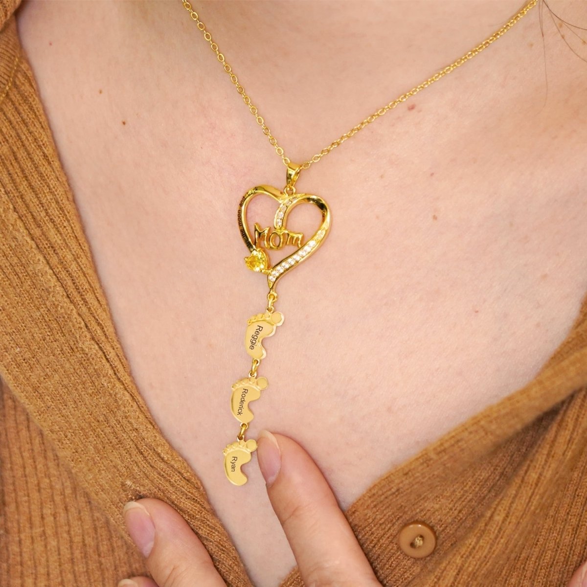 Personalized Mothers Birthstone Baby Feet Necklace - Glaxias
