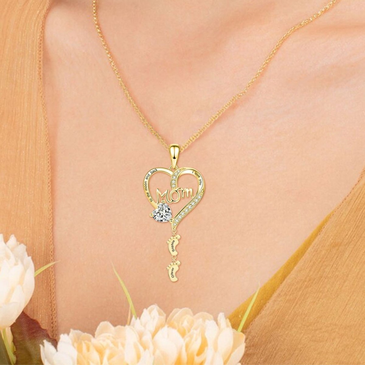 Personalized Mothers Birthstone Baby Feet Necklace - Glaxias