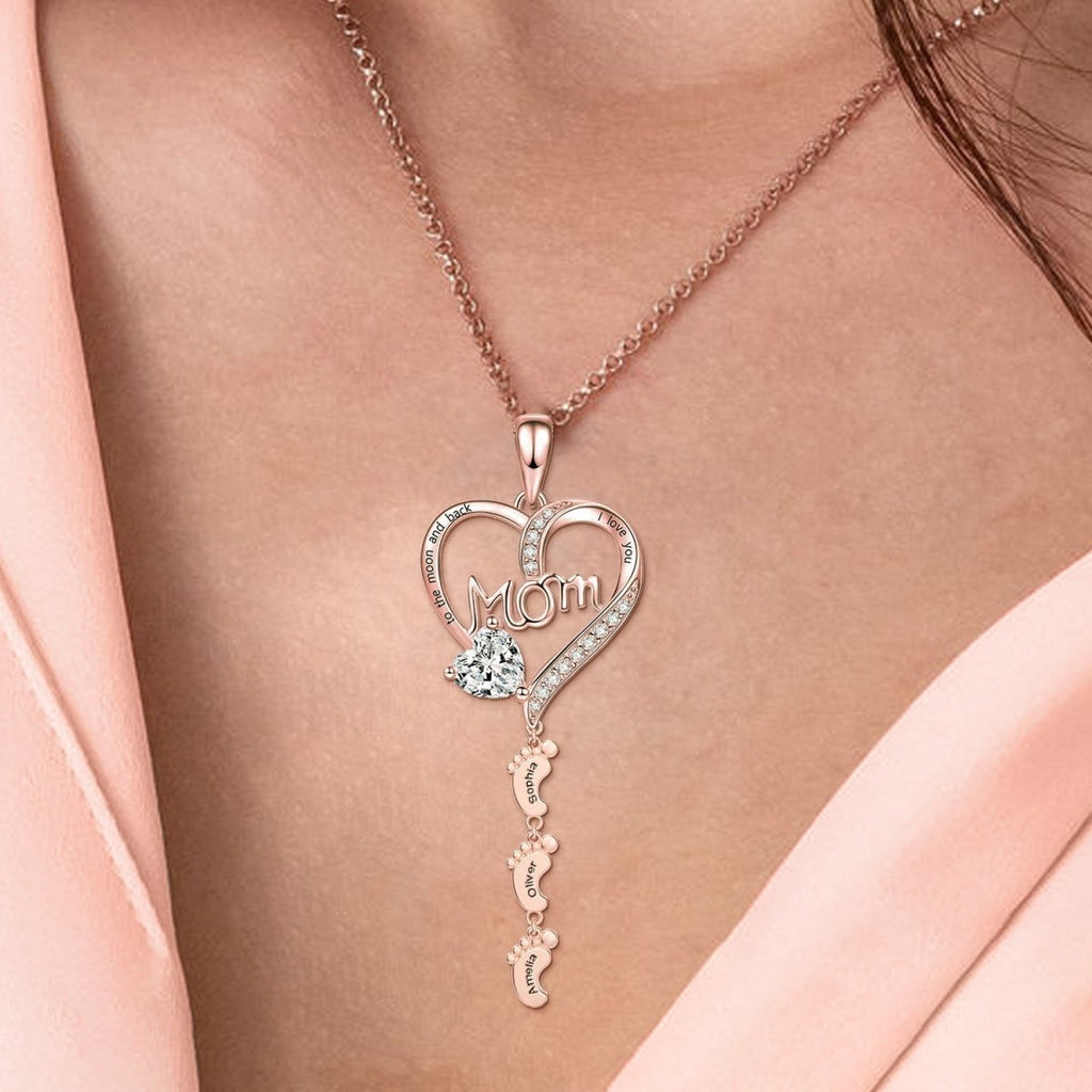 Personalized Mothers Birthstone Baby Feet Necklace - Glaxias
