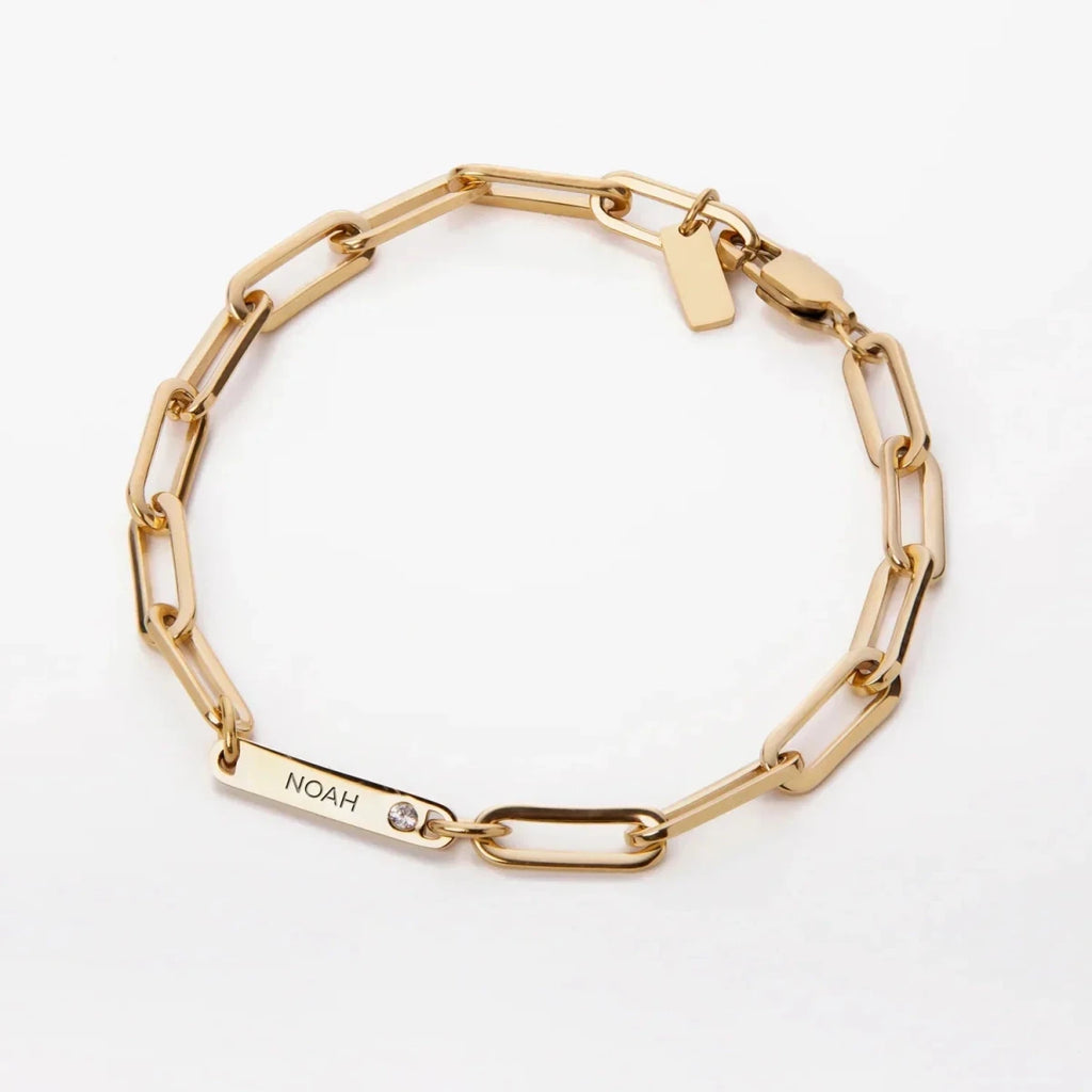 Personalized Name and Birthstone Paperclip Bracelet and Necklace - Glaxias