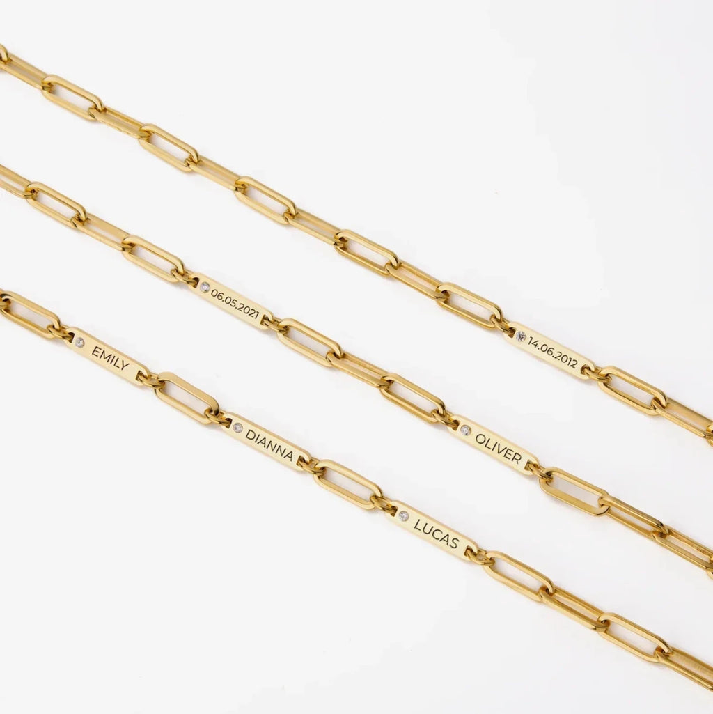 Personalized Name and Birthstone Paperclip Bracelet and Necklace - Glaxias