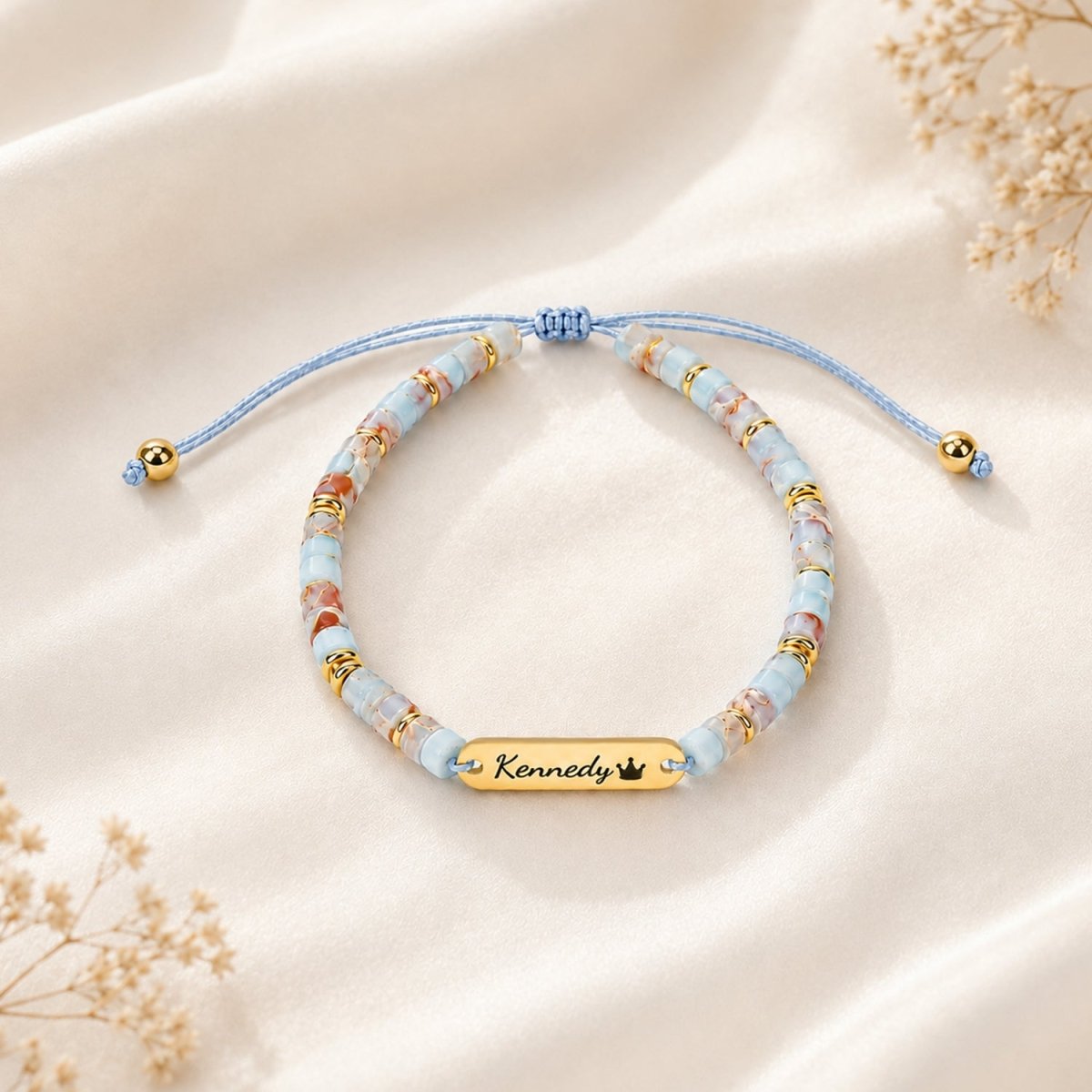 Personalized Name Bracelet with Natural Stone Beads for Kids and Adults - Glaxias