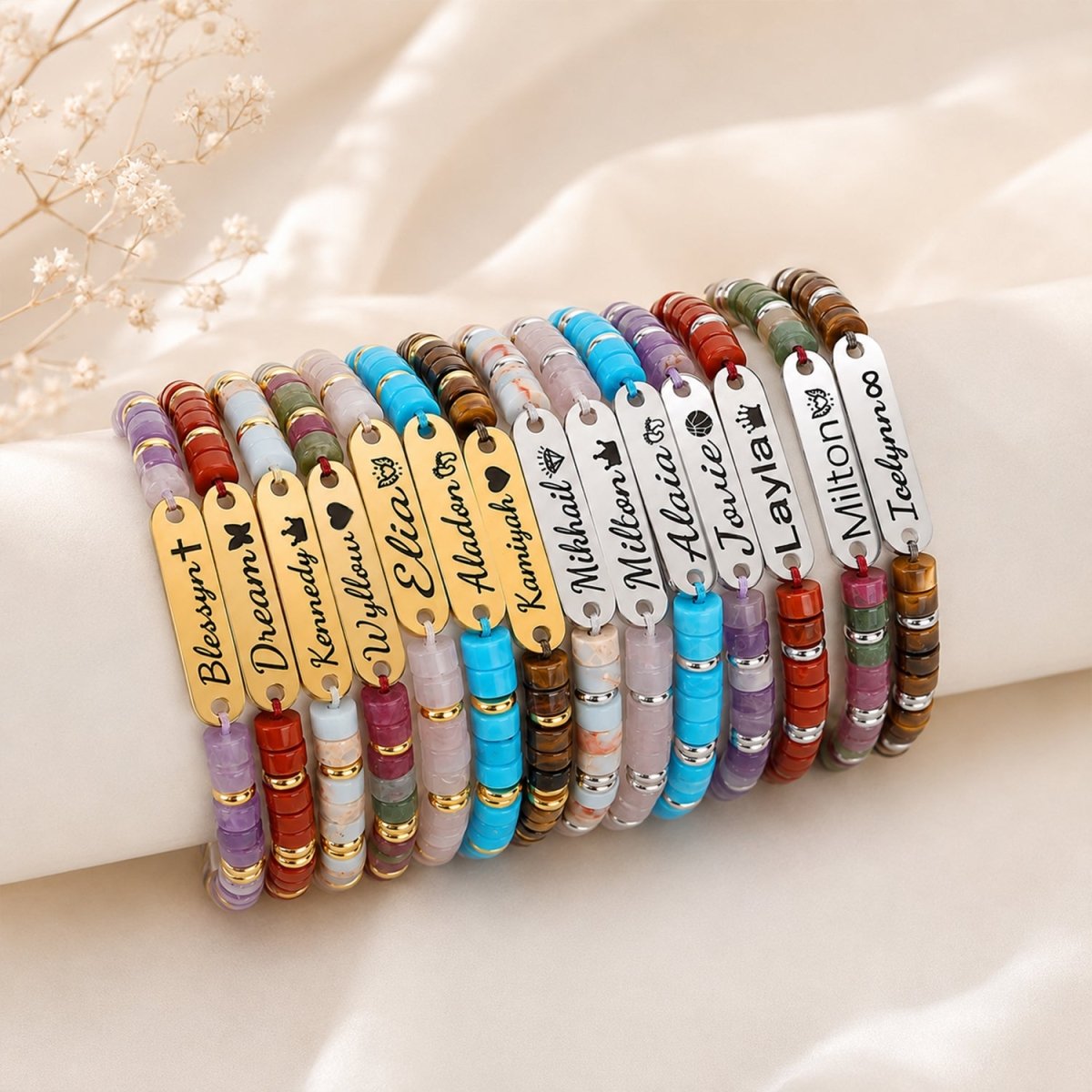 Personalized Name Bracelet with Natural Stone Beads for Kids and Adults - Glaxias