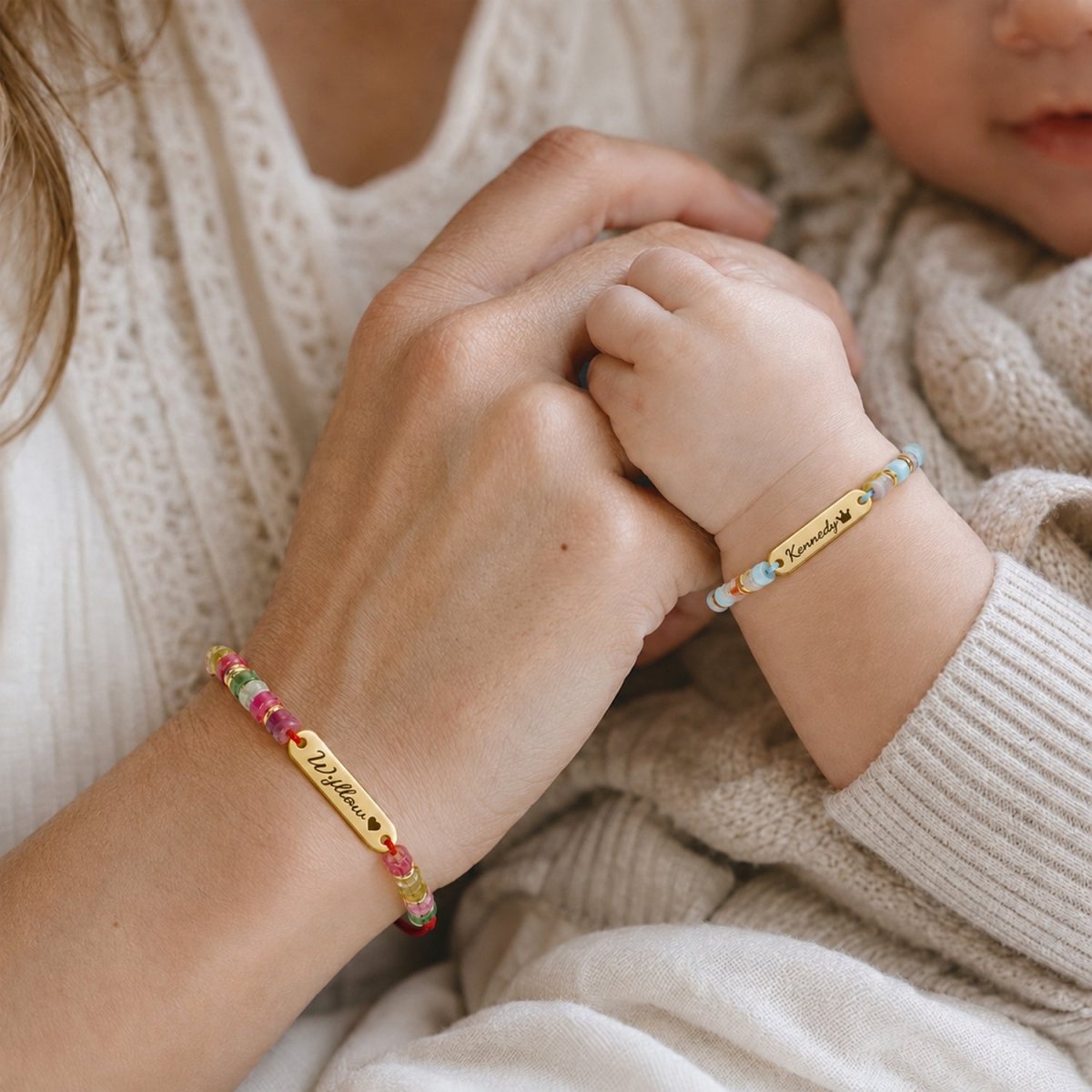 Personalized Name Bracelet with Natural Stone Beads for Kids and Adults - Glaxias