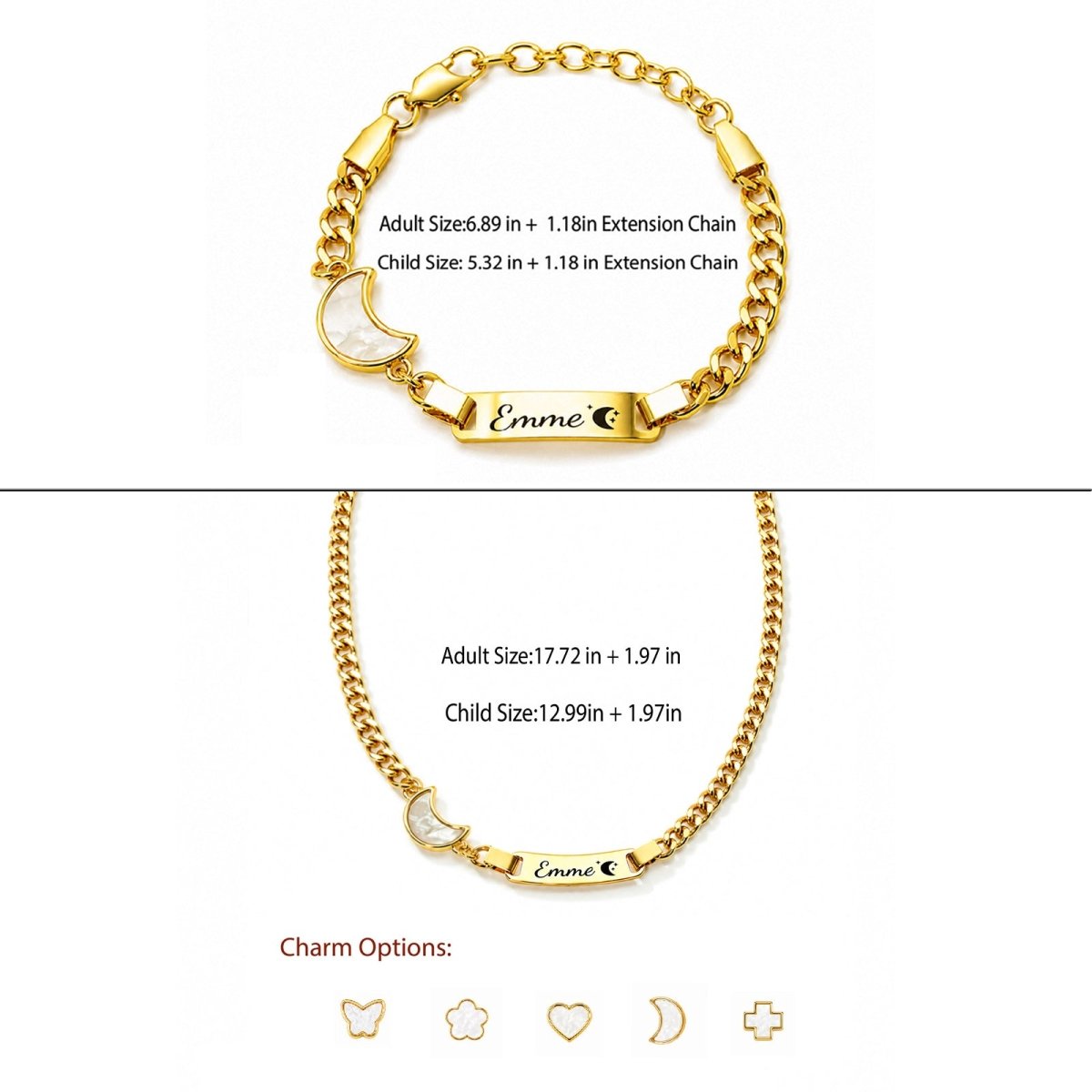 Personalized Name Cuban Link Bracelet and Necklace with Shell Charm - Glaxias