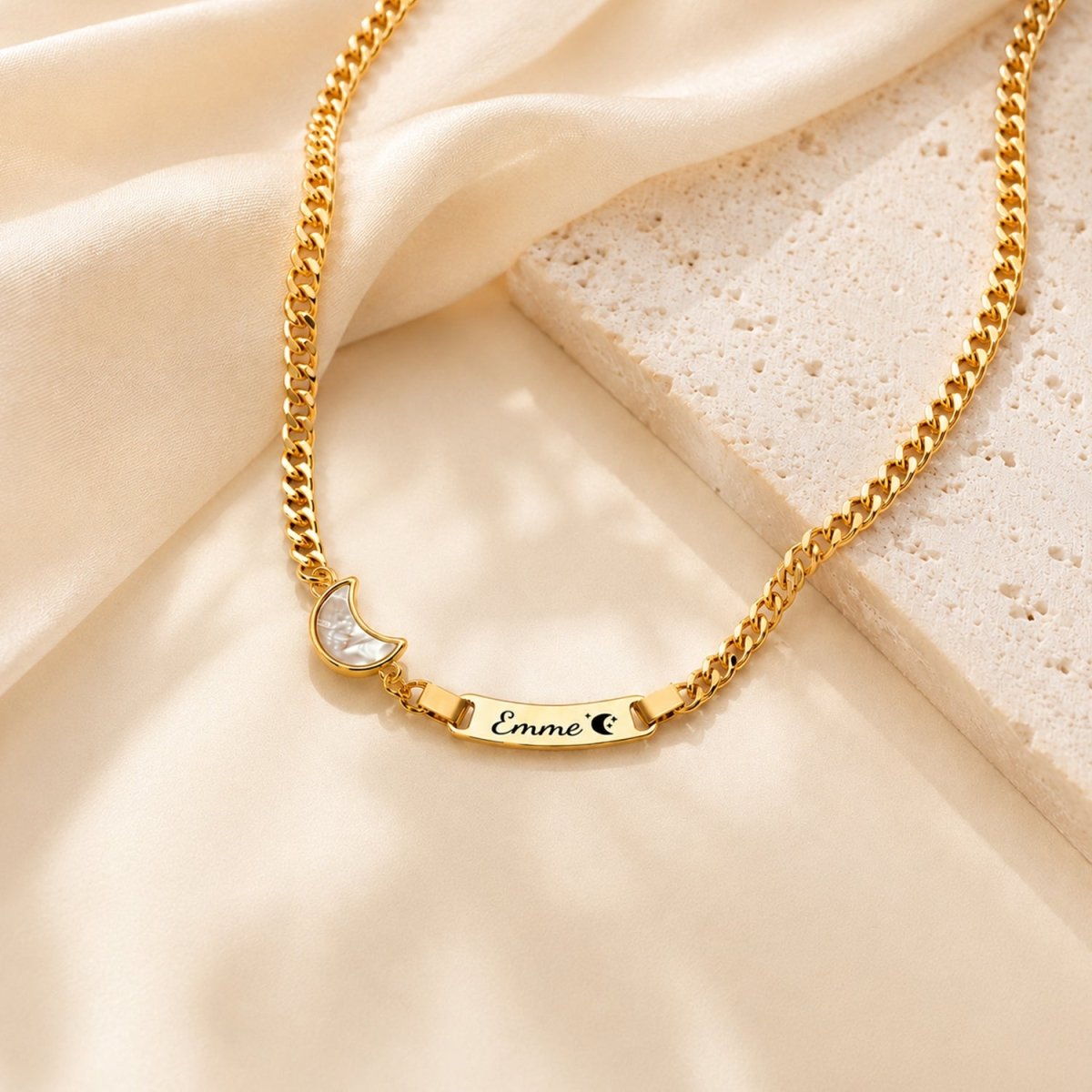 Personalized Name Cuban Link Bracelet and Necklace with Shell Charm - Glaxias