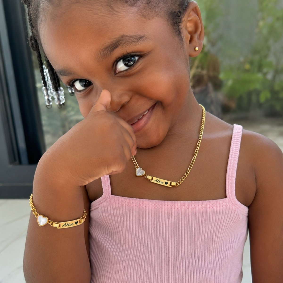 Personalized Name Cuban Link Bracelet and Necklace with Shell Charm - Glaxias
