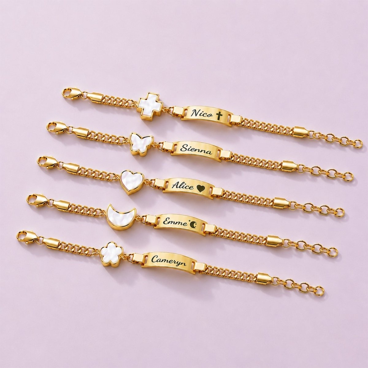 Personalized Name Cuban Link Bracelet and Necklace with Shell Charm - Glaxias