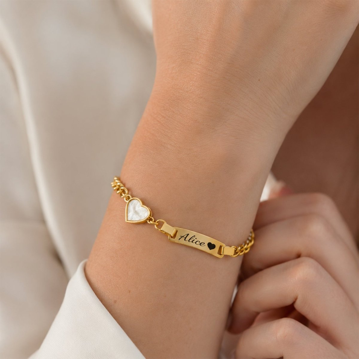 Personalized Name Cuban Link Bracelet and Necklace with Shell Charm - Glaxias