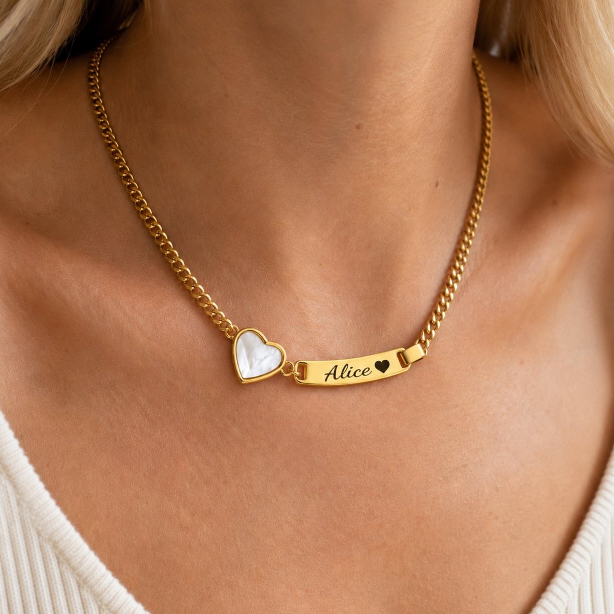 Personalized Name Cuban Link Bracelet and Necklace with Shell Charm - Glaxias