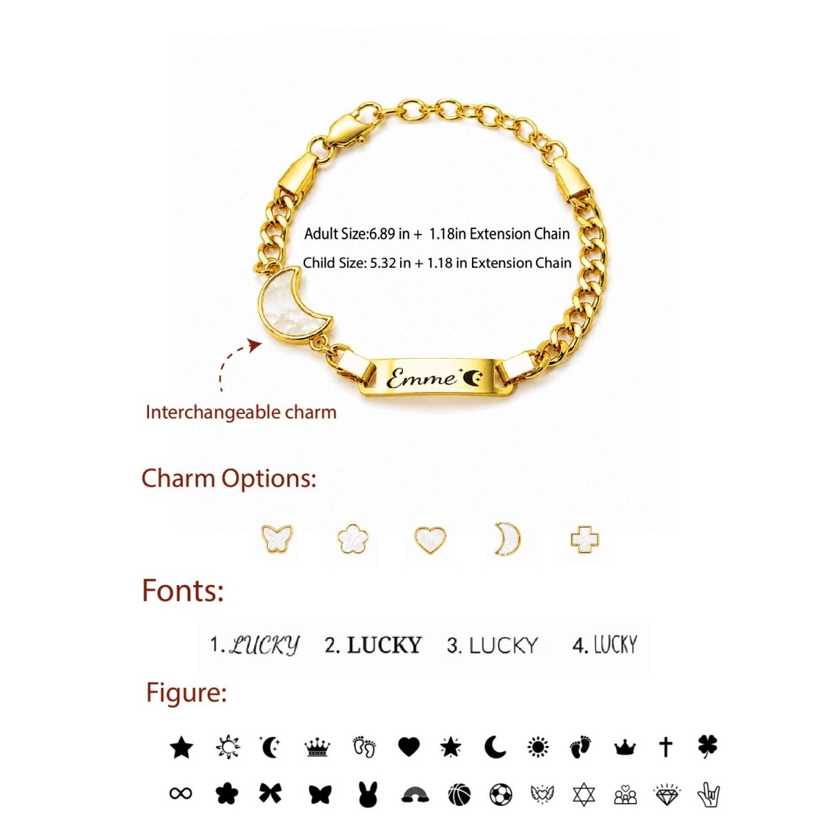 Personalized Name Cuban Link Bracelet and Necklace with Shell Charm - Glaxias