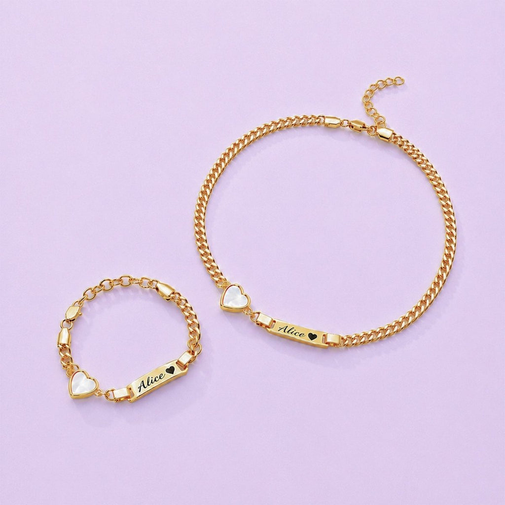 Personalized Name Cuban Link Bracelet and Necklace with Shell Charm - Glaxias