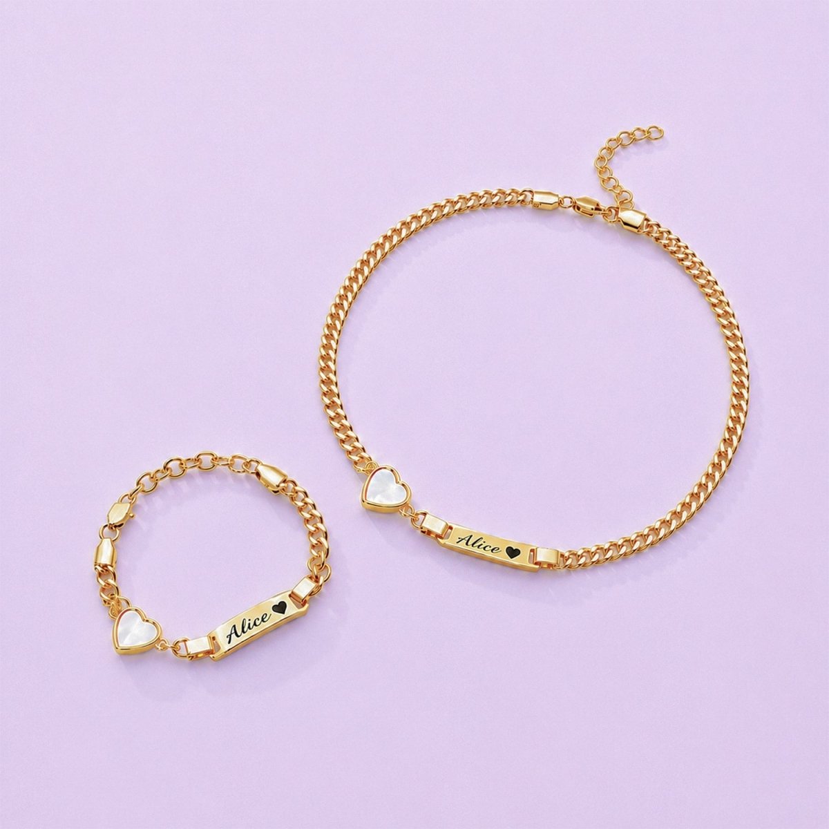 Personalized Name Cuban Link Bracelet and Necklace with Shell Charm - Glaxias