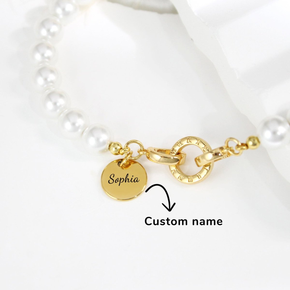 Personalized Name Girl's Heart Flower Charm Pearl Necklace - Glaxias