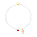 Personalized Name Girl's Heart Flower Charm Pearl Necklace - Glaxias