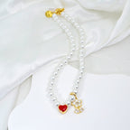 Personalized Name Girl's Heart Flower Charm Pearl Necklace - Glaxias