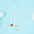 Personalized Name Girl's Heart Flower Charm Pearl Necklace - Glaxias