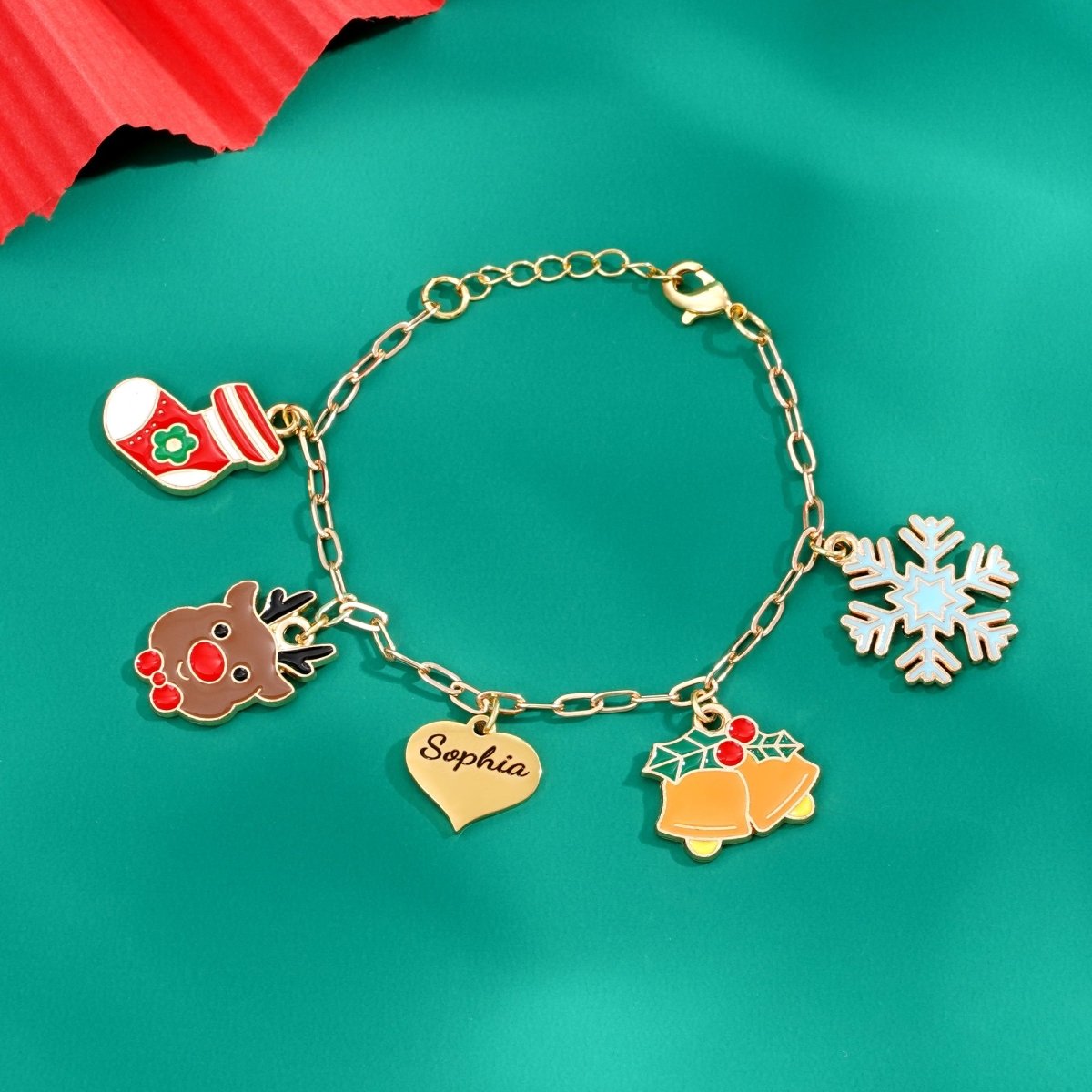 Personalized Name Heart Christmas Charm Children's Bracelet - Glaxias