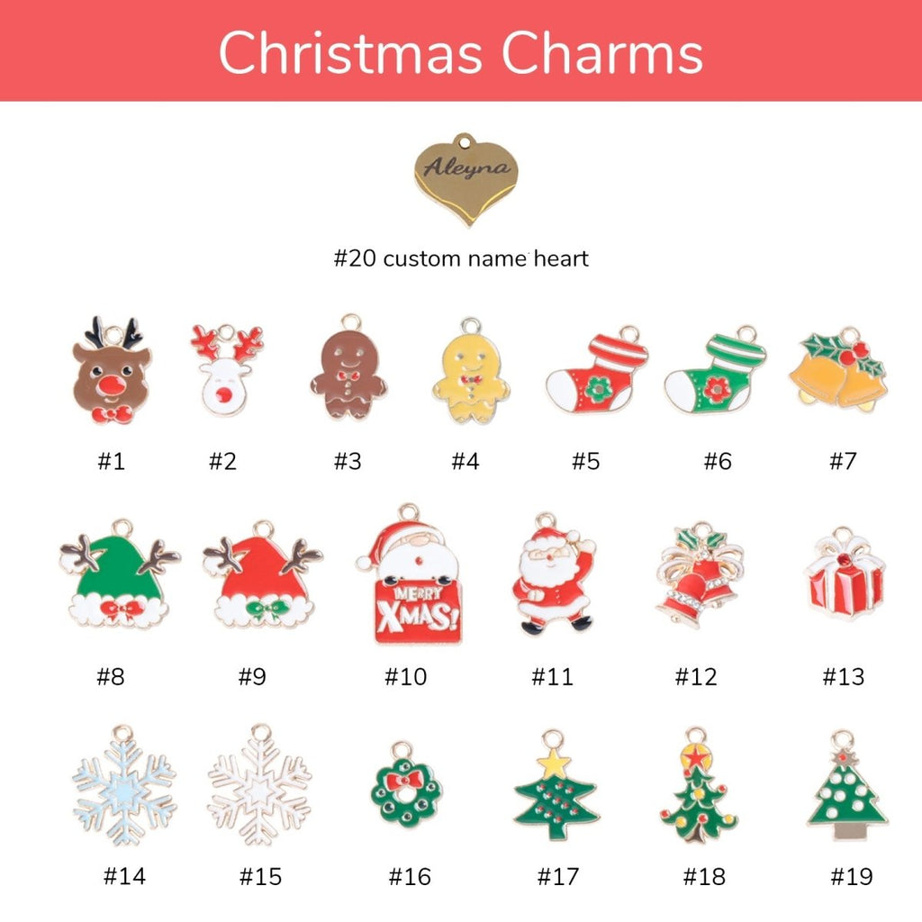 Personalized Name Heart Christmas Charm Children's Bracelet - Glaxias