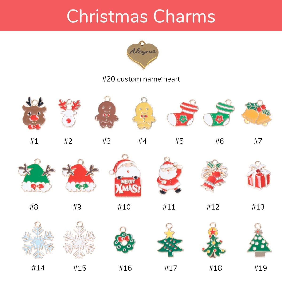 Personalized Name Heart Christmas Charm Children's Bracelet - Glaxias