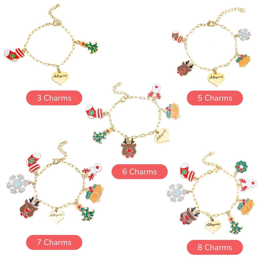 Personalized Name Heart Christmas Charm Children's Bracelet - Glaxias