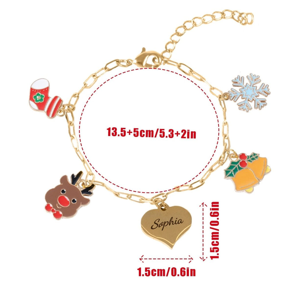 Personalized Name Heart Christmas Charm Children's Bracelet - Glaxias