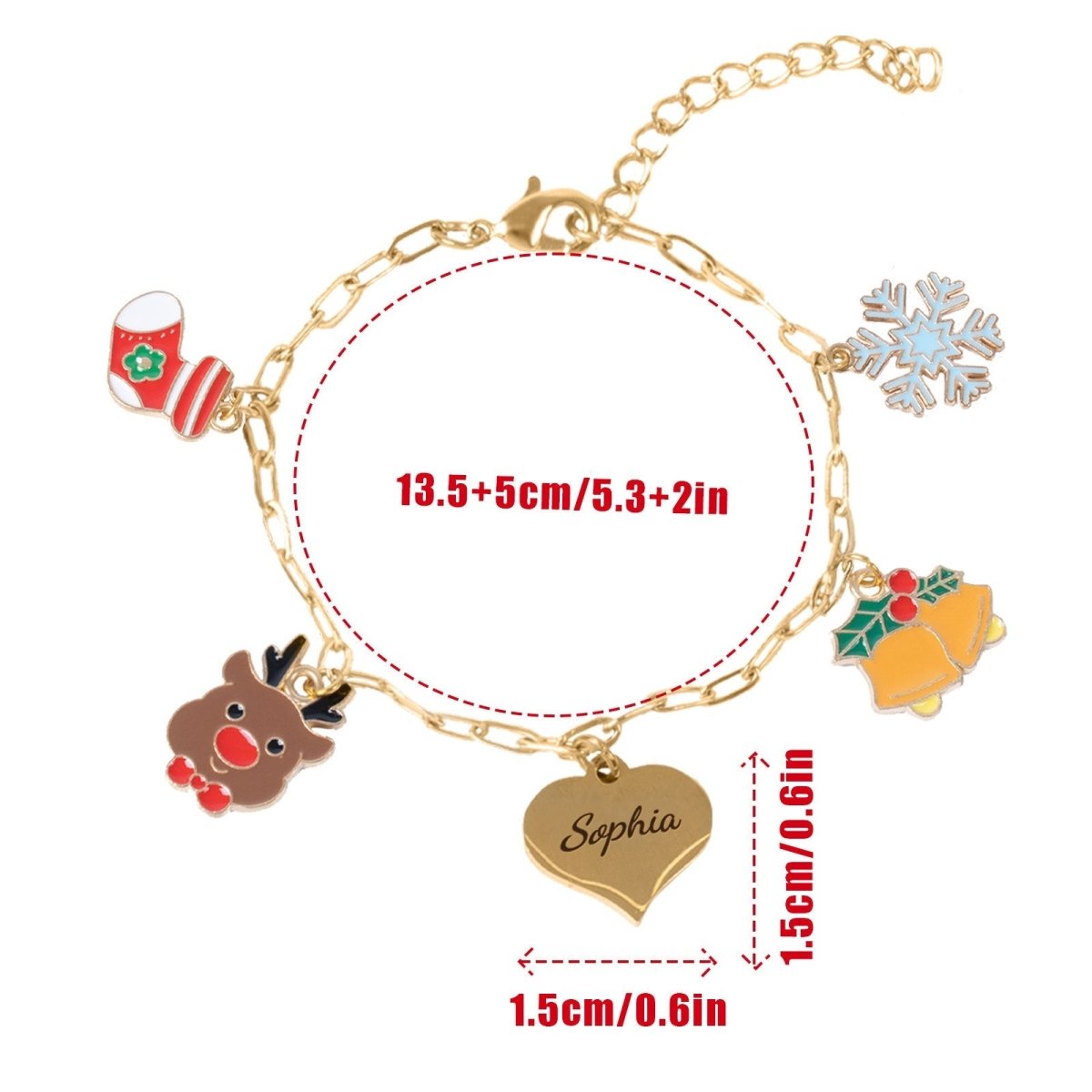 Personalized Name Heart Christmas Charm Children's Bracelet - Glaxias