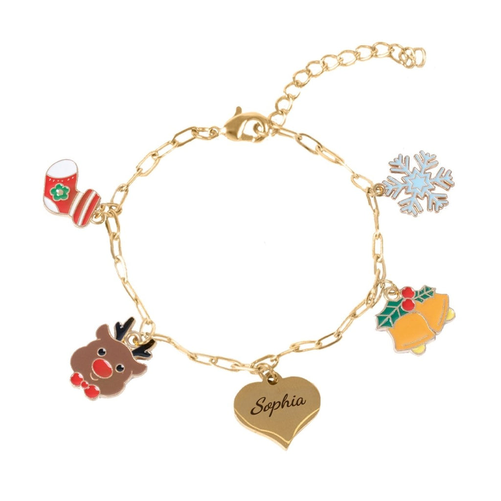 Personalized Name Heart Christmas Charm Children's Bracelet - Glaxias