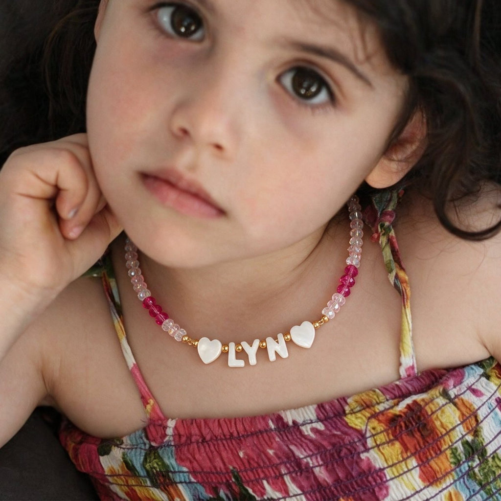 Personalized Name Necklace with Mother of Pearl Letter Beads for Girls - Glaxias