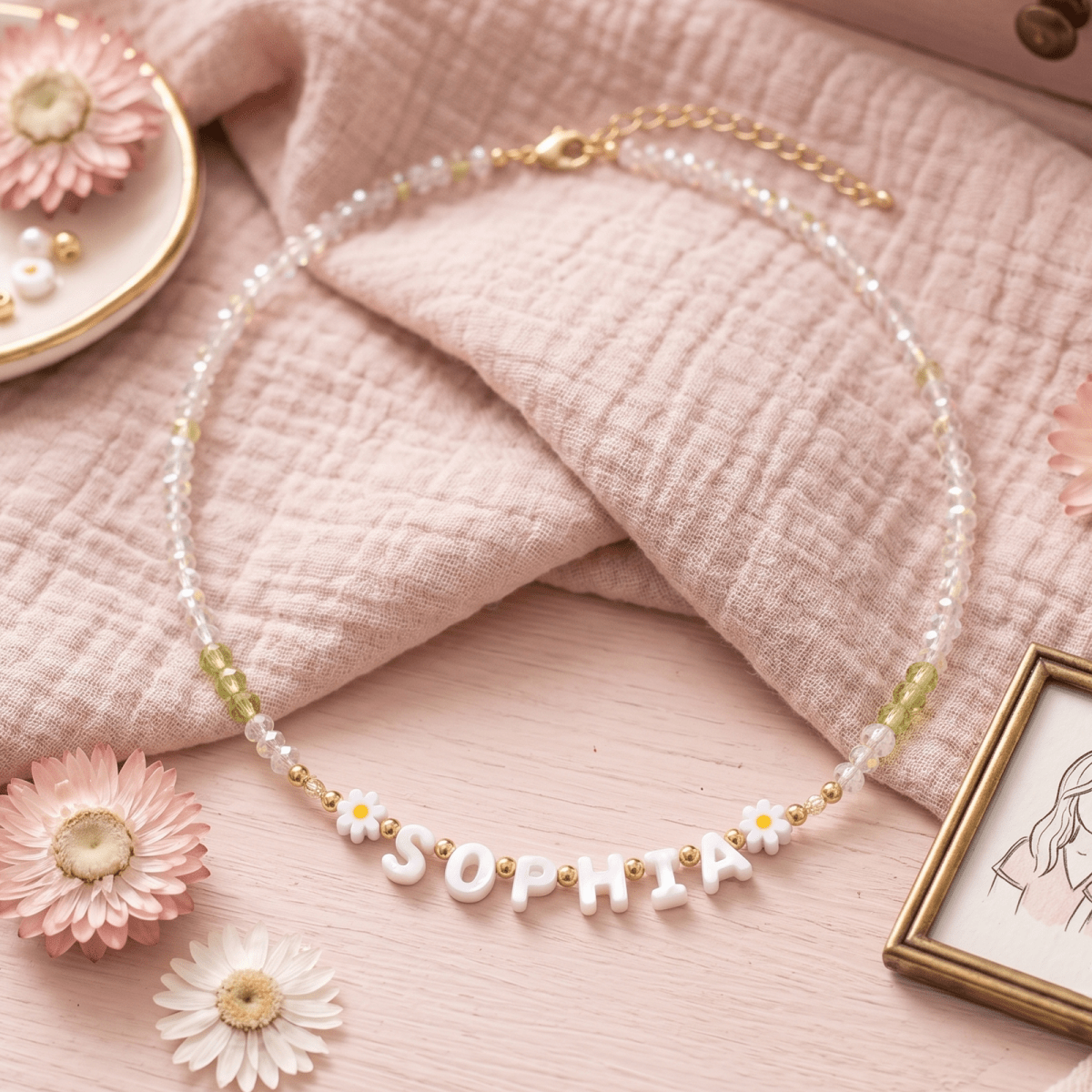 Personalized Name Necklace with Mother of Pearl Letter Beads for Girls - Glaxias