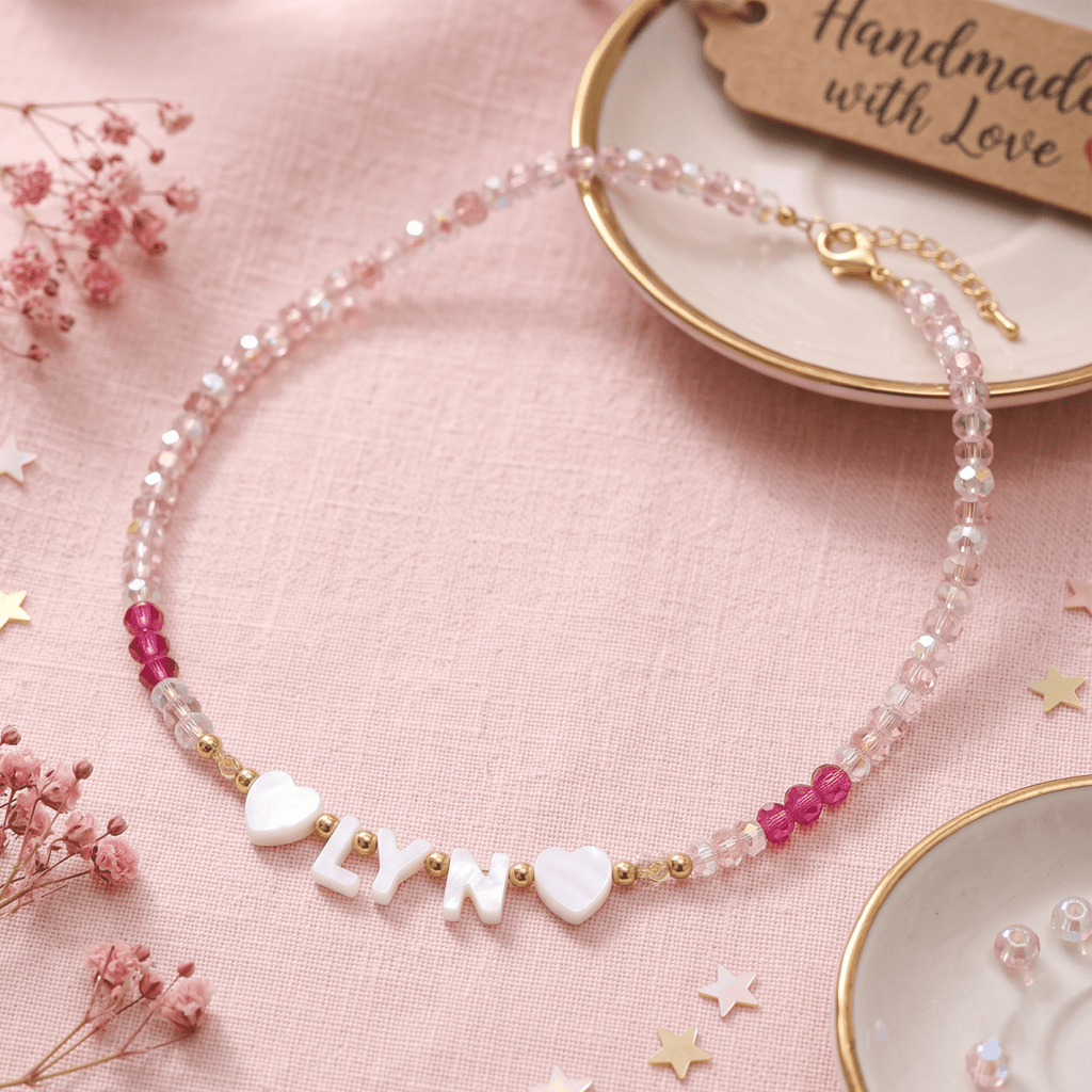 Personalized Name Necklace with Mother of Pearl Letter Beads for Girls - Glaxias