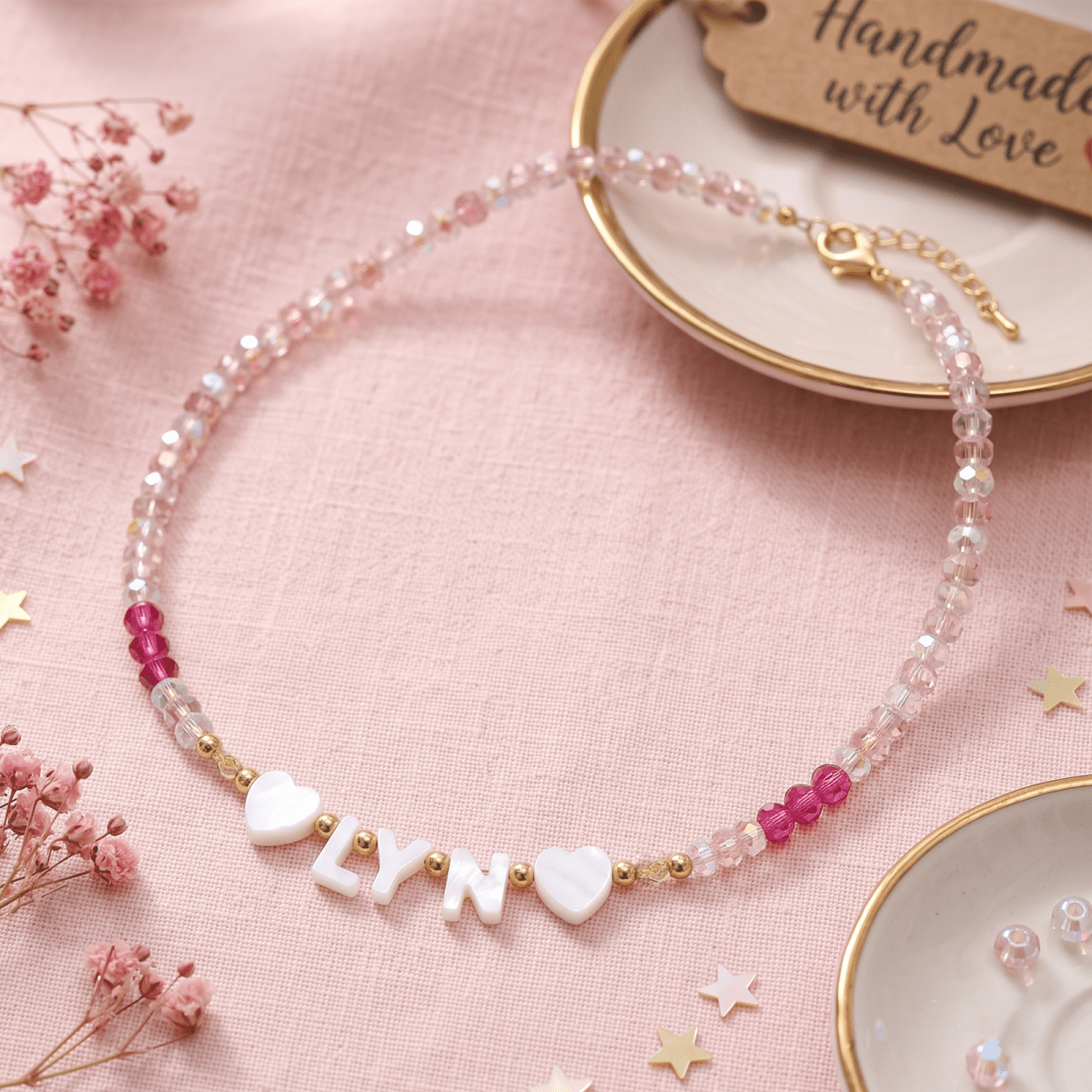 Personalized Name Necklace with Mother of Pearl Letter Beads for Girls - Glaxias