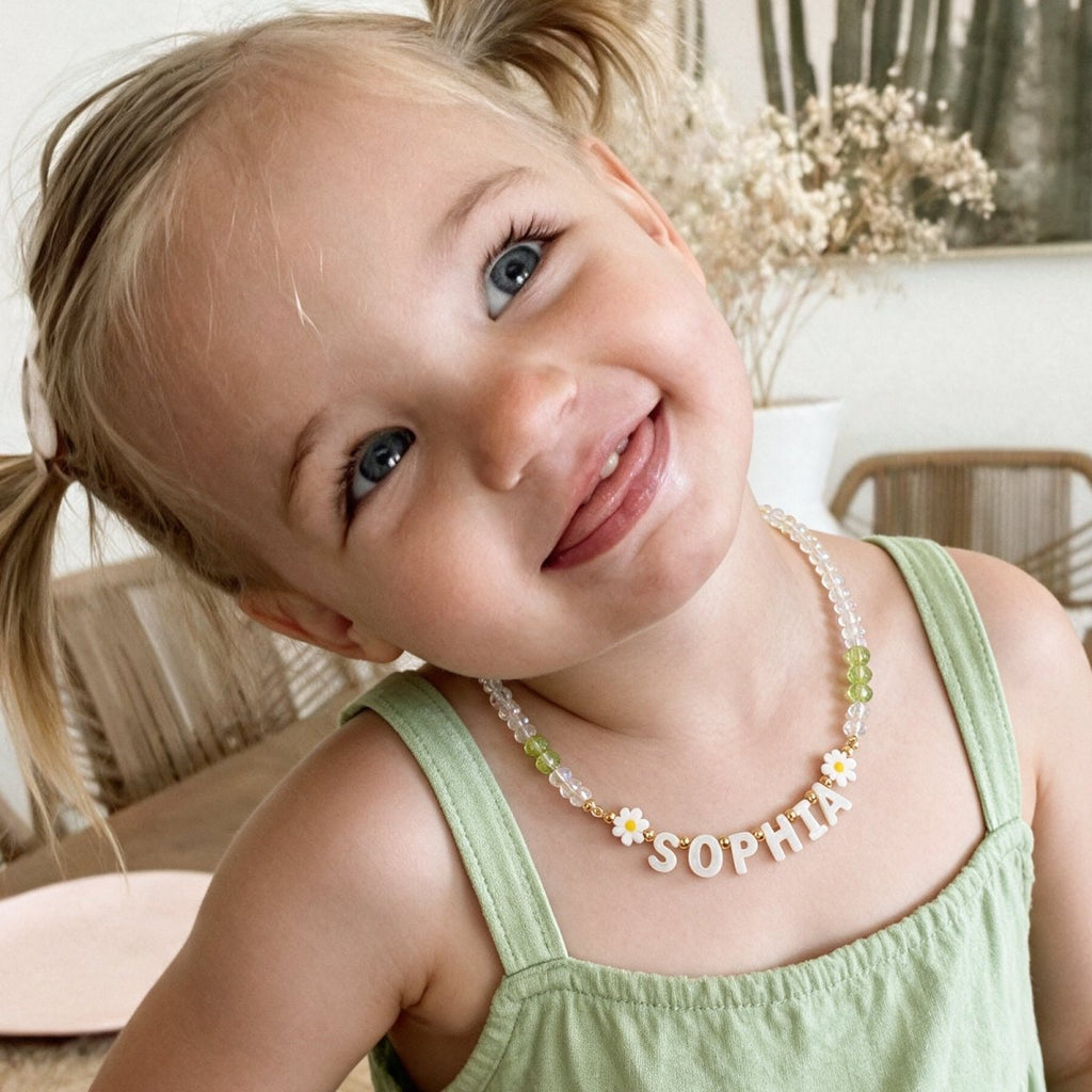 Personalized Name Necklace with Mother of Pearl Letter Beads for Girls - Glaxias