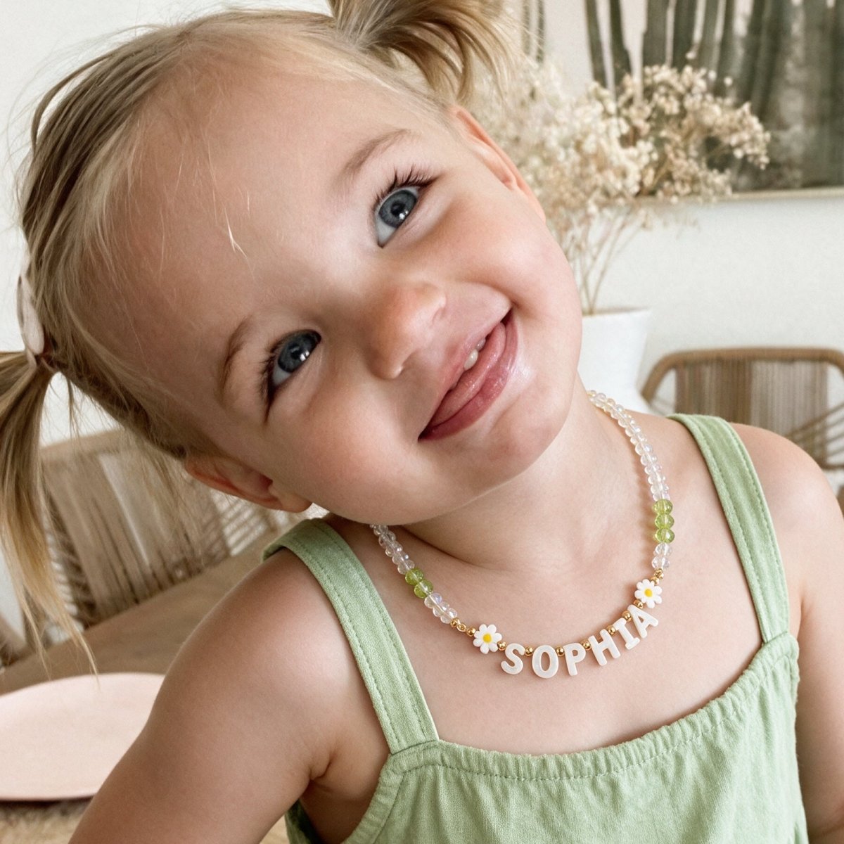Personalized Name Necklace with Mother of Pearl Letter Beads for Girls - Glaxias