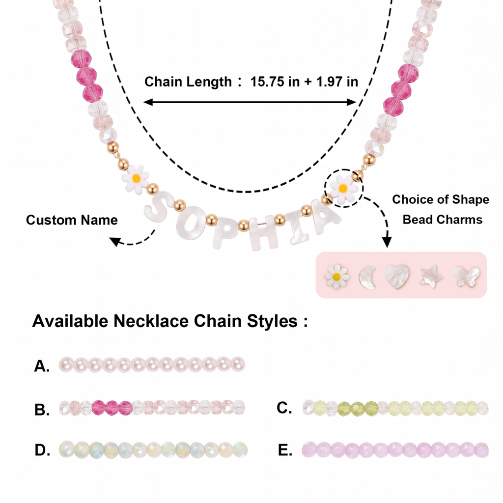 Personalized Name Necklace with Mother of Pearl Letter Beads for Girls - Glaxias