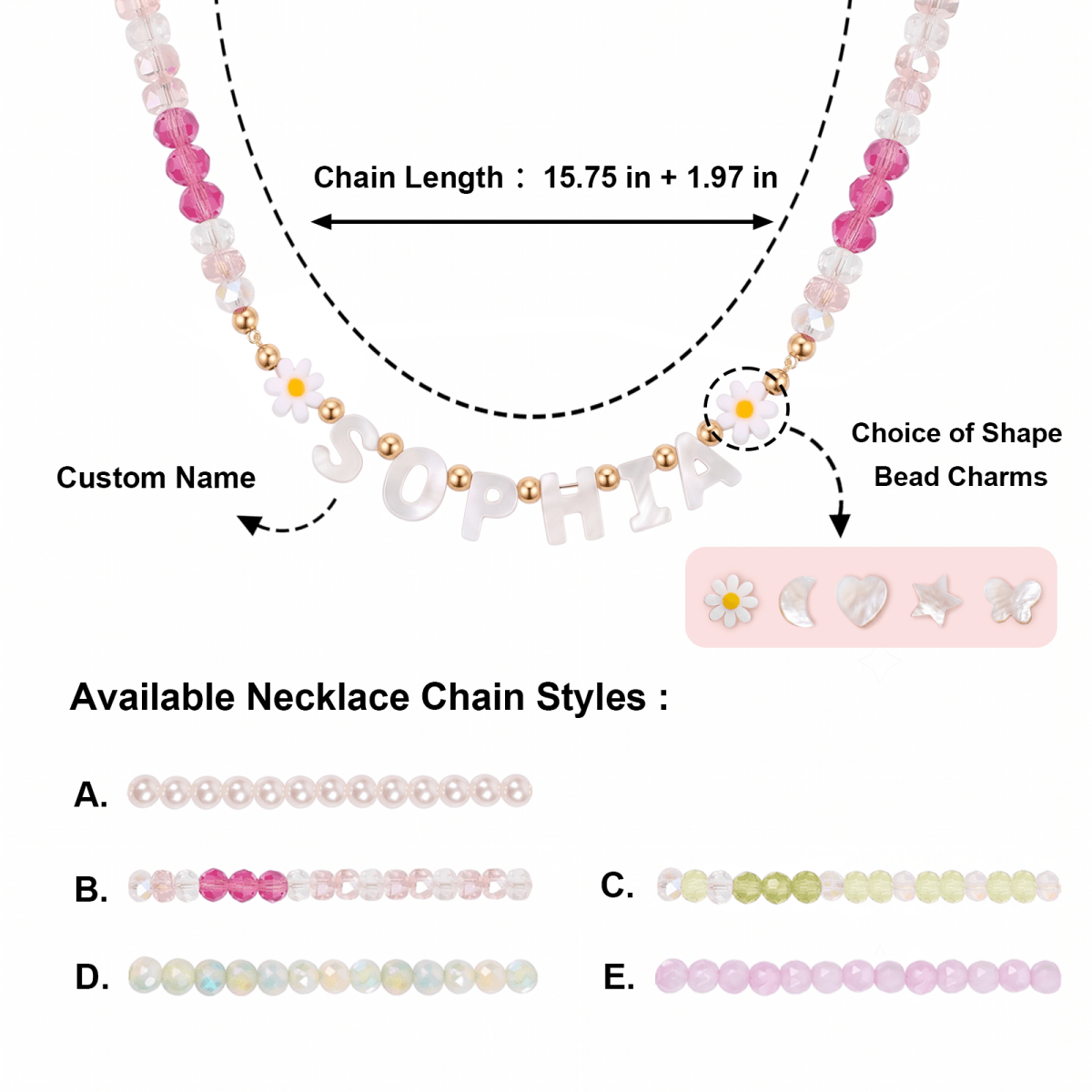 Personalized Name Necklace with Mother of Pearl Letter Beads for Girls - Glaxias