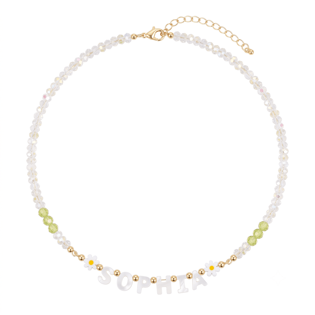 Personalized Name Necklace with Mother of Pearl Letter Beads for Girls - Glaxias