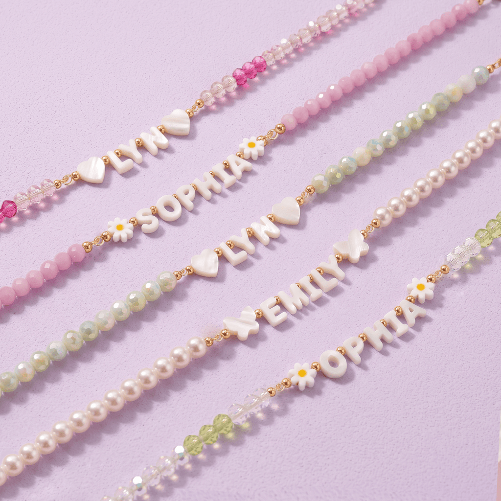 Personalized Name Necklace with Mother of Pearl Letter Beads for Girls - Glaxias