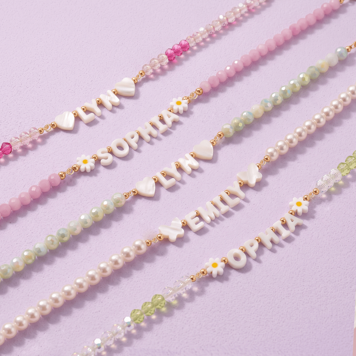 Personalized Name Necklace with Mother of Pearl Letter Beads for Girls - Glaxias