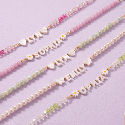 Personalized Name Necklace with Mother of Pearl Letter Beads for Girls - Glaxias