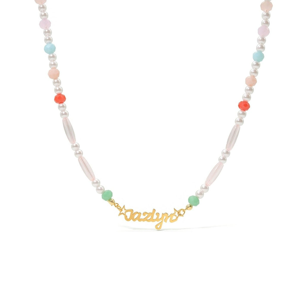 Personalized Pastel Mix Bead Pearl Name Necklace for Little Girls - Glaxias