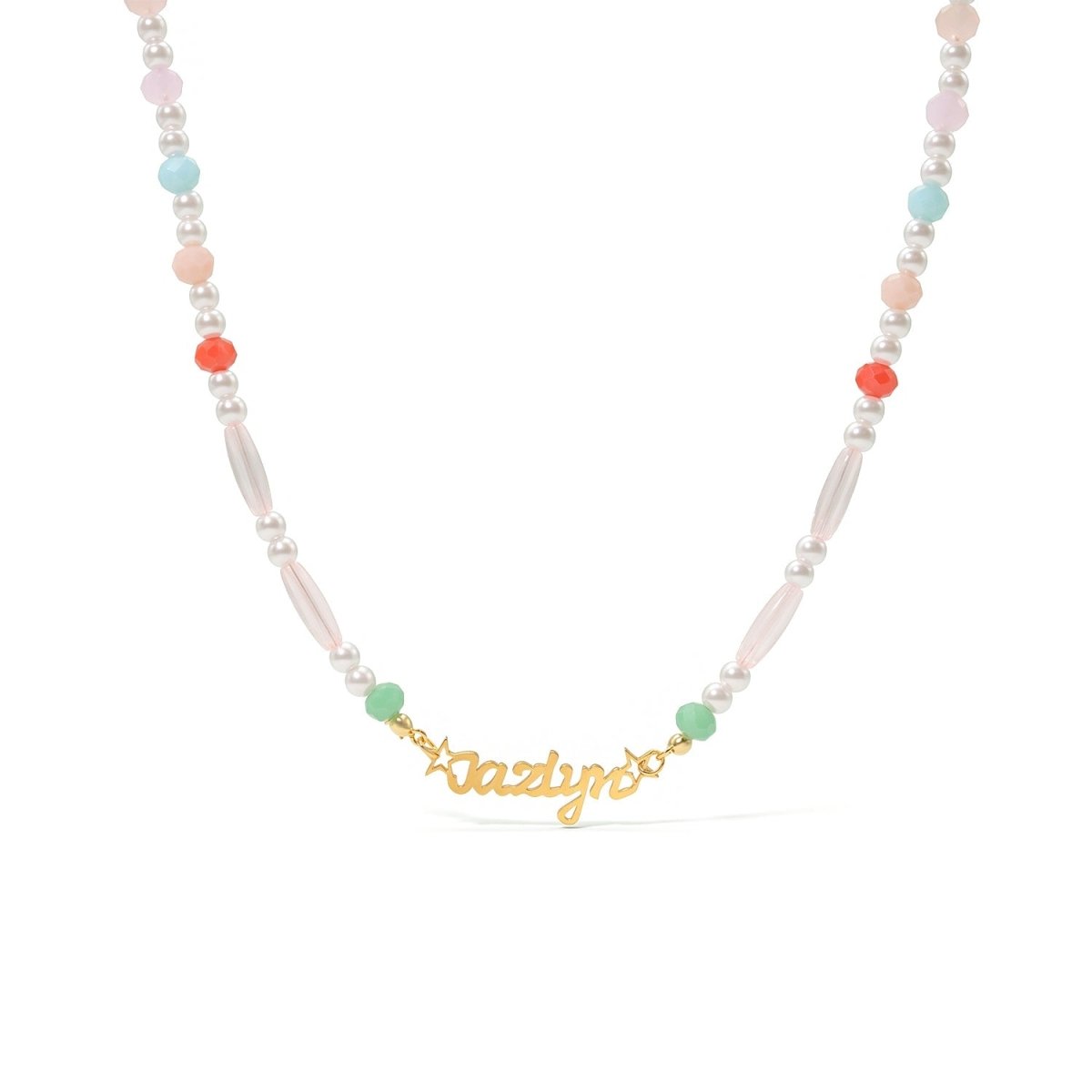 Personalized Pastel Mix Bead Pearl Name Necklace for Little Girls - Glaxias